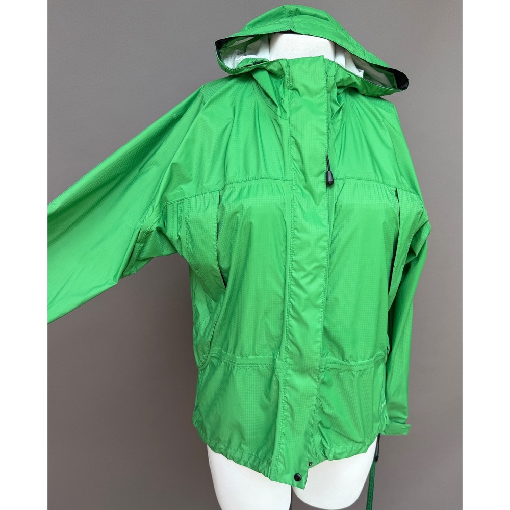 LL Bean Stowaway Rain Jacket Womens Medium Green Ripstop Hooded Gorpcore Outdoor - Picture 3 of 14